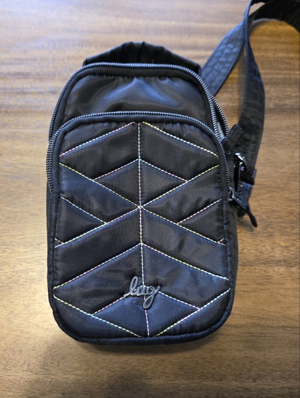 Lug Skeeter Mini Crossbody in Black Rainbow Stripes